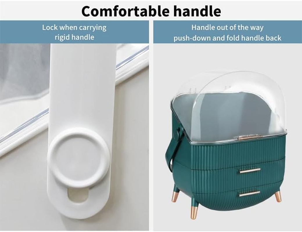 Leona Co Makeup Storage Organizer, Cosmetics Display Case Holder with 2-Layer Storage Drawer Box and Transparent Lid for Bedroom Vanity Desk, Countertop, Dresser (Green) image number 1