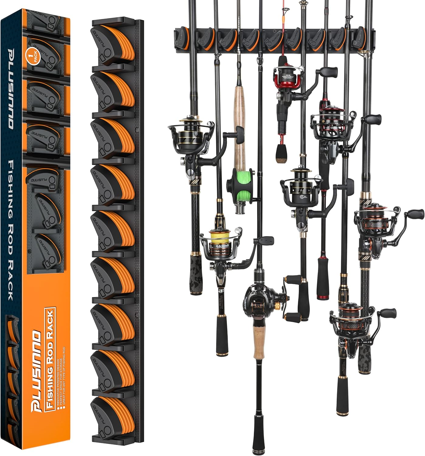 PLUSINNO V9 Vertical Fishing Rod Holders, Wall Mounted Fishing Pole Holders, Fishing Rod Rack Holds up to 9 Rods or Combos, Fishing Rod Holders for Garage, Fits Most Rods of Diameter 3-19Mm image number 3