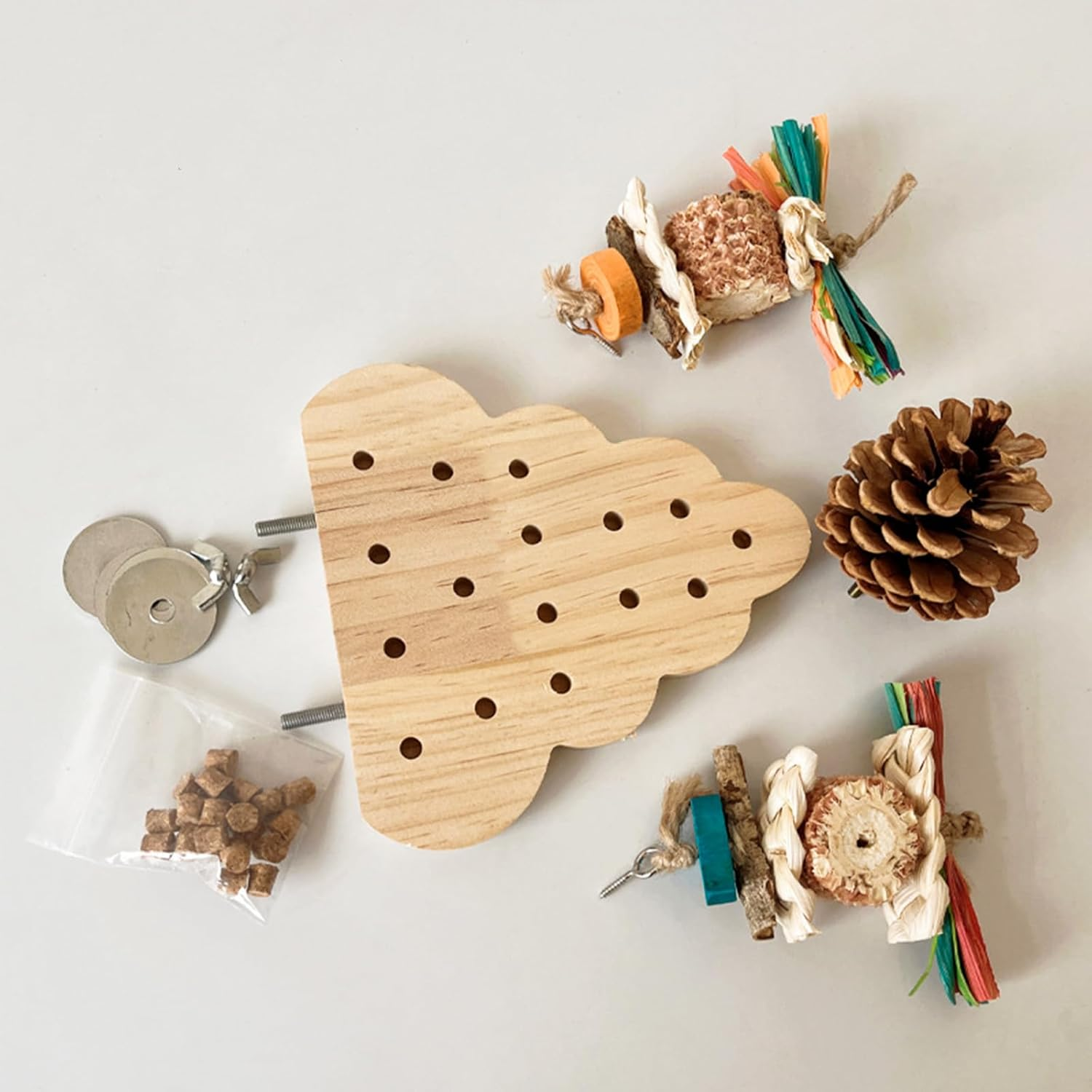 DXQCHDUO Parrot Platform Toys,Wooden Bird Climbing Plaftform with Chew Toys,Corn Stick Pine Cones Parrots Toy,Bird Cage Accessories for Small and Medium-Sized Parrots image number 1