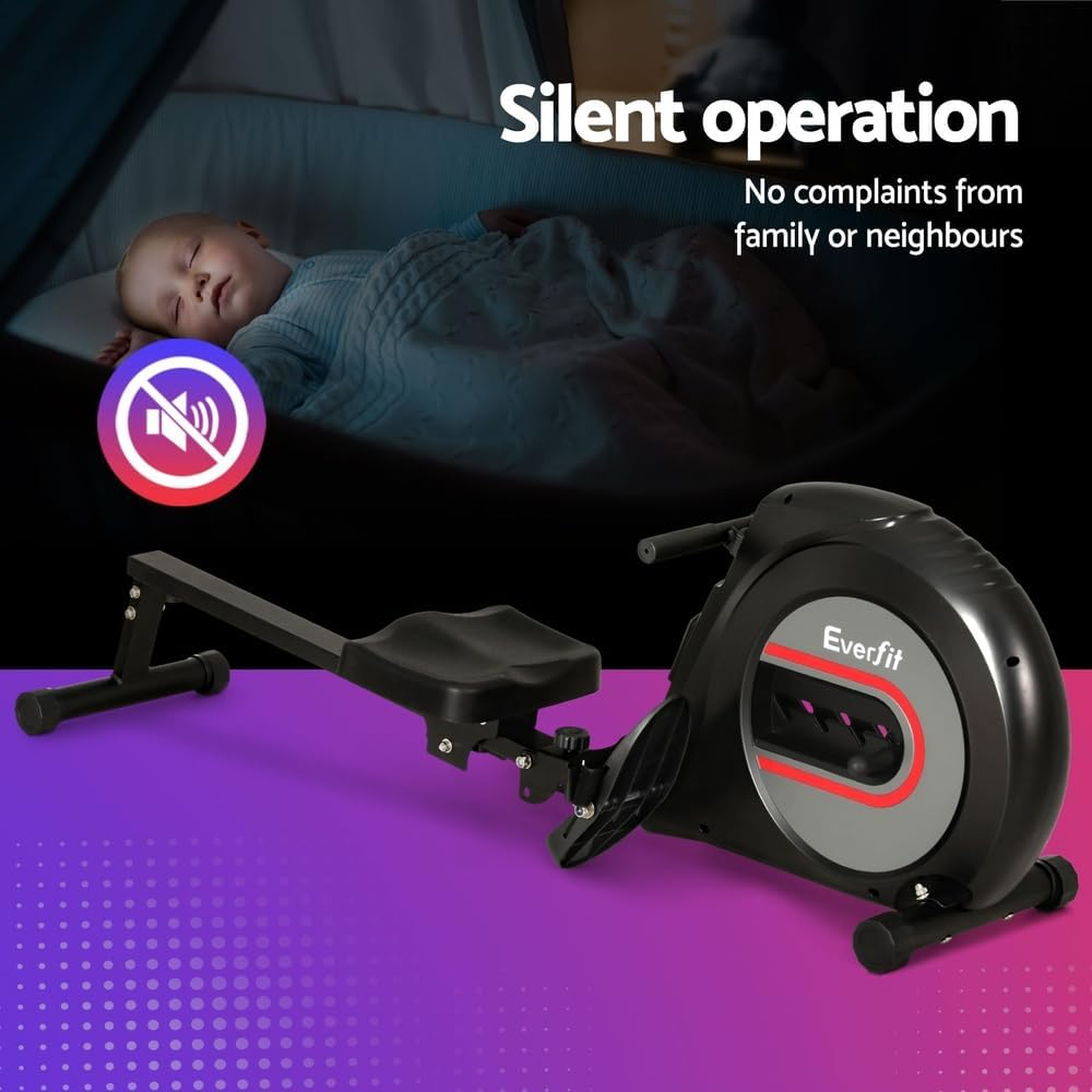 Everfit Elastic Rope Resistance Rowing Machine, Foldable Rower Home Gym Fitness Equipment Cardio Workout Exercise, Adjustable 4 Levels 150KG Weight Capacity Black image number 3