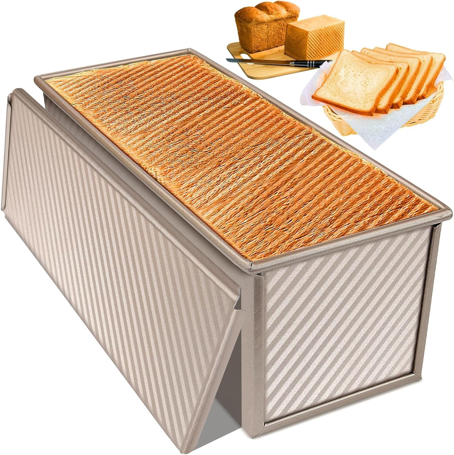 PENGQIMM Large Pullmanloaf Tin with Lid,Bread Toast Mold with Cover Non-Stick Pullman Loaf Tin 1000G / 2.2Lb Dough Non Stick Loaf Tins for Baking,Aluminum Alloy Loaf Pan for Oven Baking image number 1