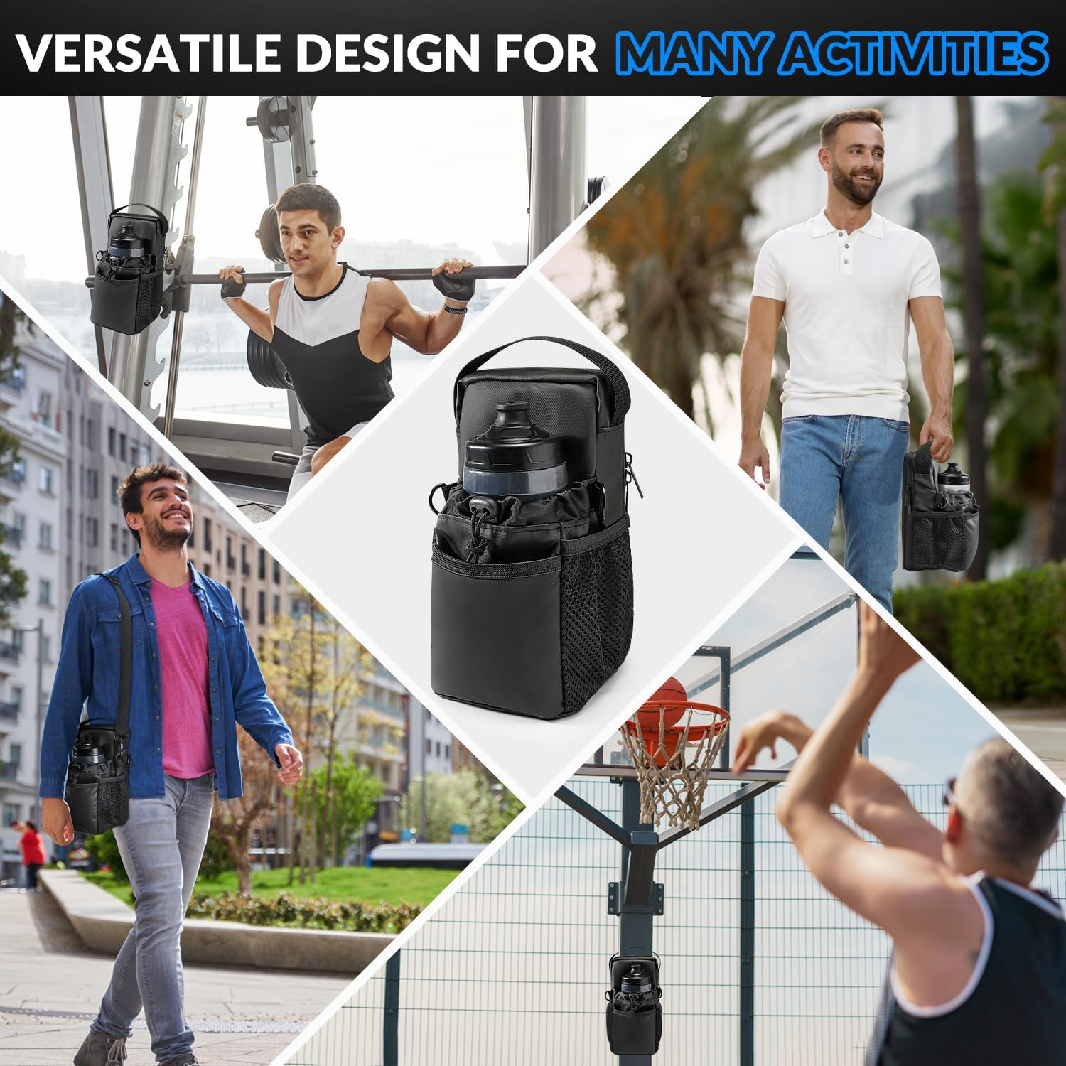 WOTOW Magnetic Gym Bag, Waterproof Zippered Gym Magnetic Bag with Multiple Pockets and Adjustable Shoulder Strap Gym Accessories Organizer for Men and Women Gym Hiking Sports Travel (Black)