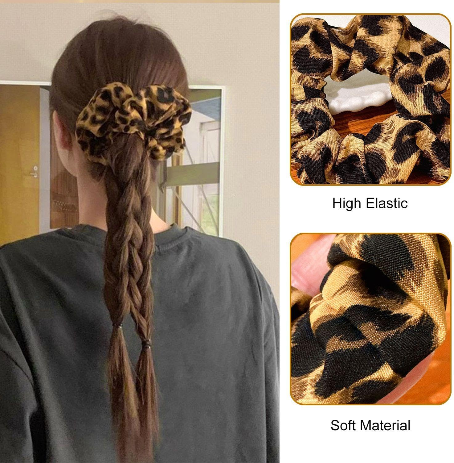 Pack of 5 U-Shaped Hair Pins, 2 Pieces Large Intestine Hair Bands with Leopard Print, Simple and Fashionable French Hair Pins, Women'S Bun Hair Fixing Decoration image number 1