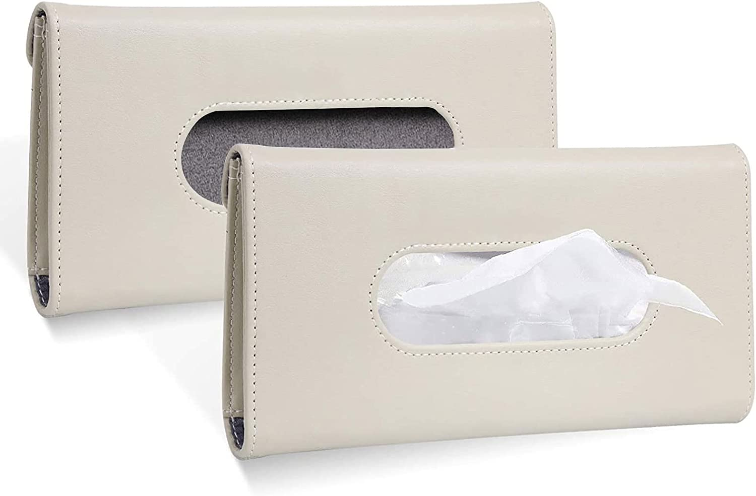 Car Tissue Holder - Multipurpose Car Visor Tissue Holder Leather Hanging Paper Towel Holder Fashion Car Sunshade Napkin Holder Durable Car Accessories Easy Install Suitable for Most Cars(1 Black+1 Beige)