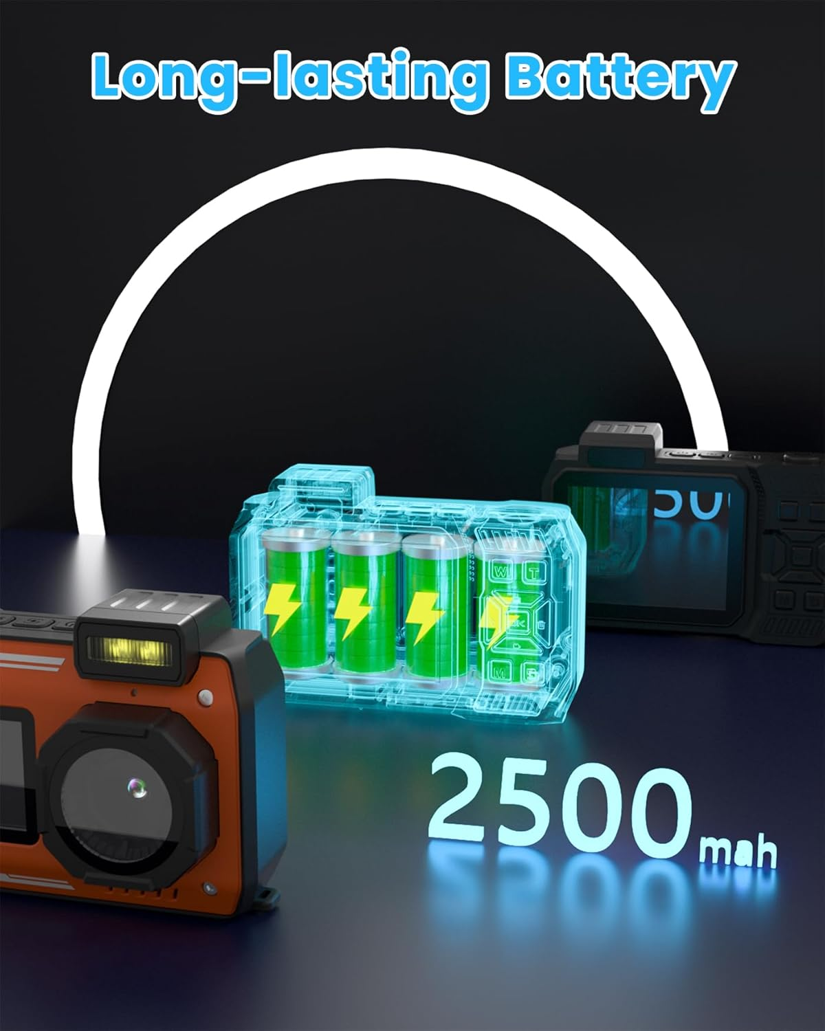 4K 33FT Digital Camera 48MP Underwater Camera Waterproof Camera Rugged Dustproof Shockproof,With 64GB Card Autofocus Selfie Dual-Screen Camera Snorkeling Zoom Point and Shoot Camera Type-C-Orange image number 4