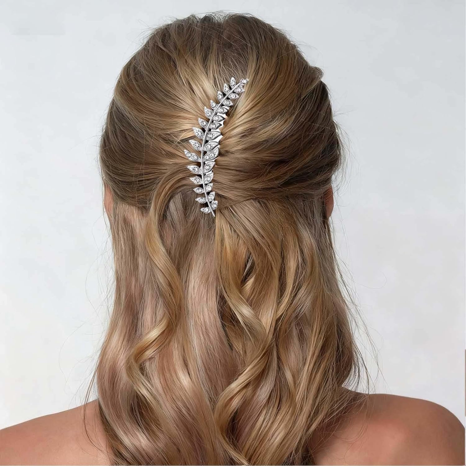 Enautoabs Vintage Silver Leaf Wedding Hair Comb Crystal Leaf Side Comb Large Metal Leaves Hairpiece Bridal Headwear Decorative Accessories for Women Headpiece image number 6