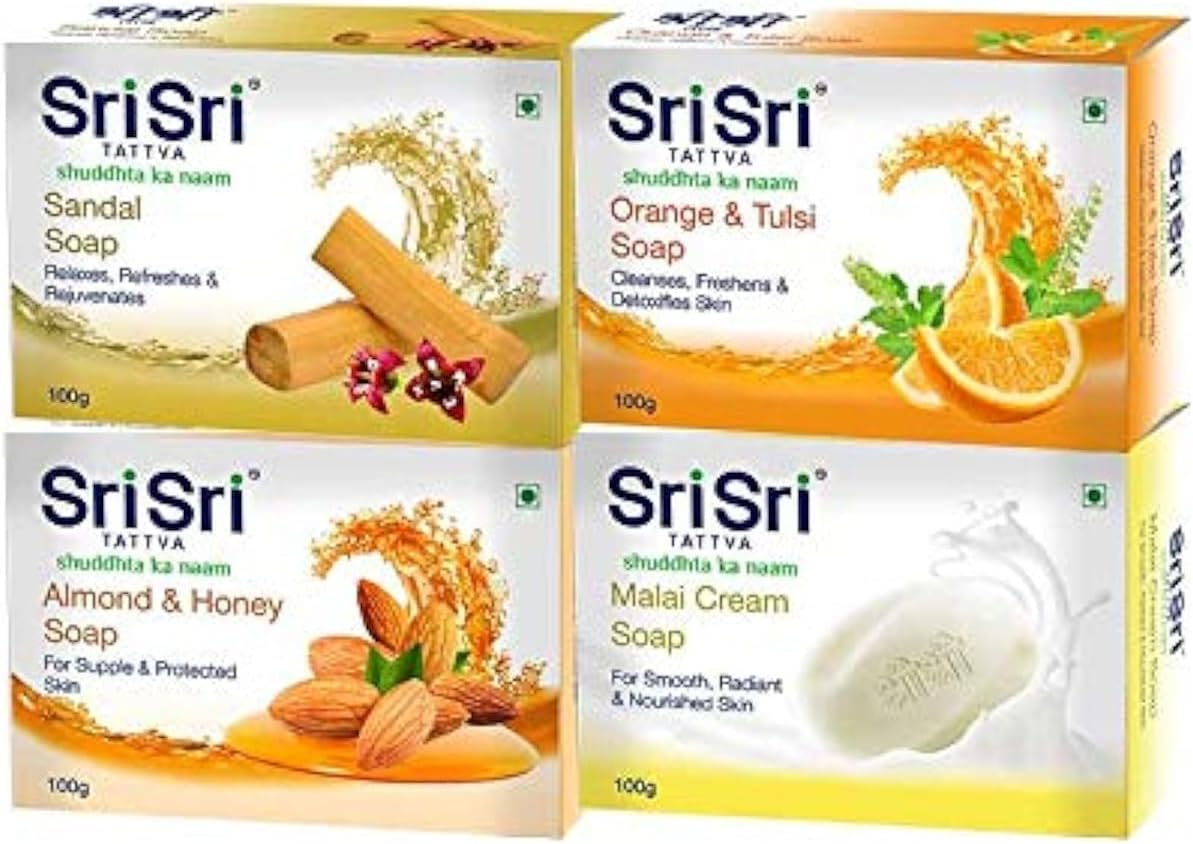 Sri Sri Tattva Almond & Honey Soap, Malai Cream Soap, Sandal Soap,Orange & Tulasi Soap image number 1