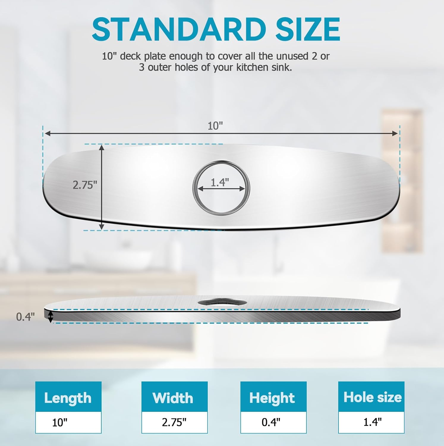 Kitchen Sink Faucet Hole Cover, Deck Plate Escutcheon for Kitchen Faucet- 10 in Sink Hole Cover, Plumbing Cover Plates, 10" Deck Plate for Pull down Faucet: 304 Stainless Steel(Brushed Nickel) - Brushed Nickel image number 6