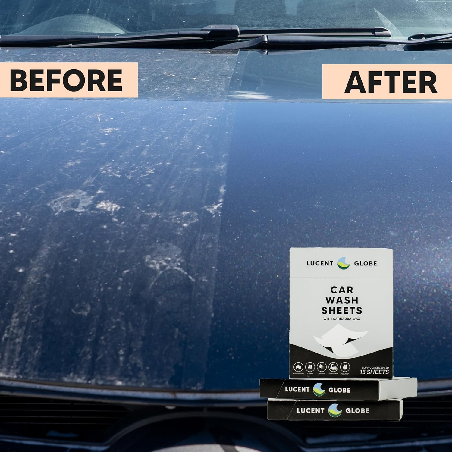Lucent Globe Car Wash Sheets &ndash; Makes a Liquid. Eco-Friendly, Plastic-Free & Ph Neutral Car Soap | Ultra-Concentrated Biodegradable Wash with Carnauba Wax | No Dyes or Toxic Chemicals (15 Sheets) image number 6