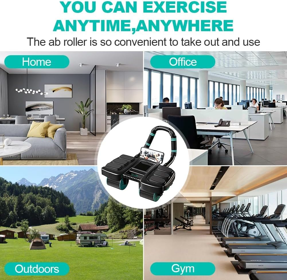 Ab Roller Wheel, Automatic Rebound with Elbow Support & 4-Wheel Design, Core Exercise Equipment for Home Gym, Abdominal Workout Machine for Men/Women, Belly Fat Burner, Portable Fitness Roller Wheel