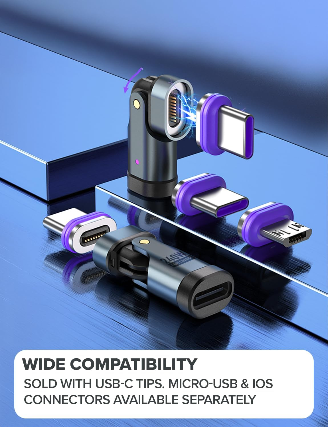 MAGNILINK USB C Magnetic Adapter 180 Degree Right Angle USBC Extender 240W PD Swivel Magnet Charging Connector Type C Breakaway - for Steam Deck, Iphone 15, ROG Ally, Macbook, Switch and More image number 3