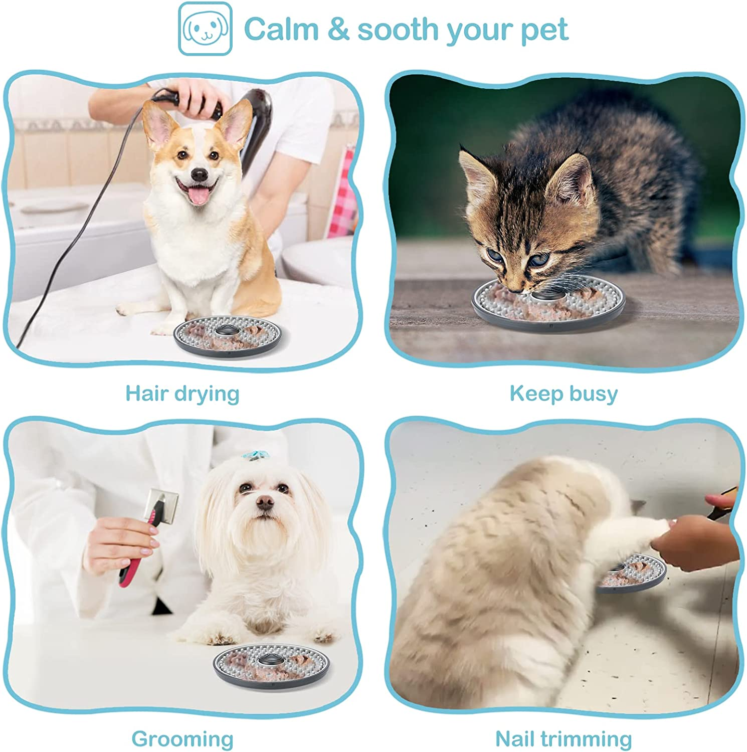 Avont Pet Lick Mat, Dog Treat Pad Licking Plate Slow Feeder for Peanut Butter Wet Food, Soothing Calming Mat for Crate Training Grooming -Grey image number 4