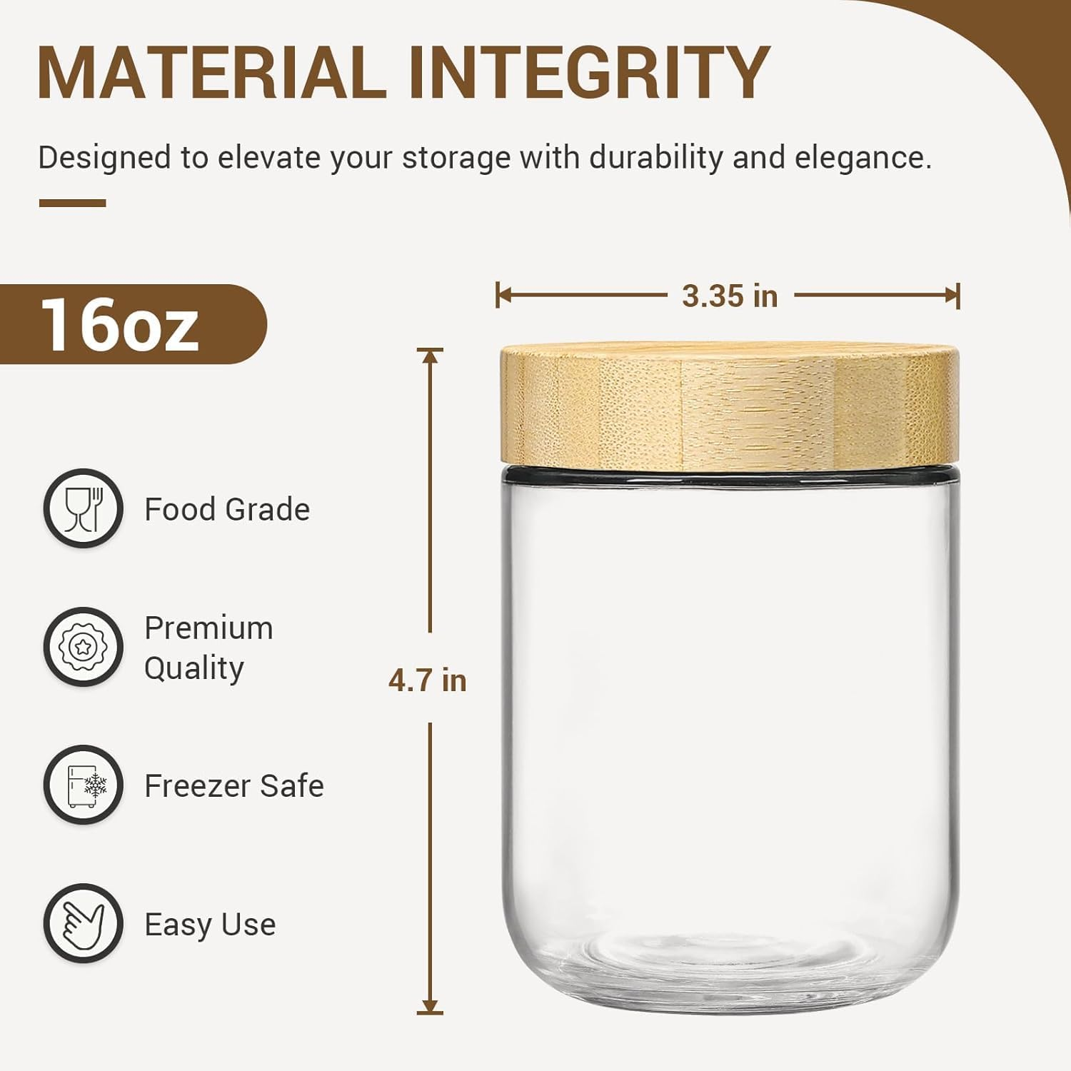 AUMA 4-Pack 16Oz Glass Jars with Airtight Lids, Overnight Oats Containers with Bamboo Lids, Wide Mouth Mason Salad Jars, Glass Food Storage Containers for Snacks Yogurt Spice Sugar image number 5