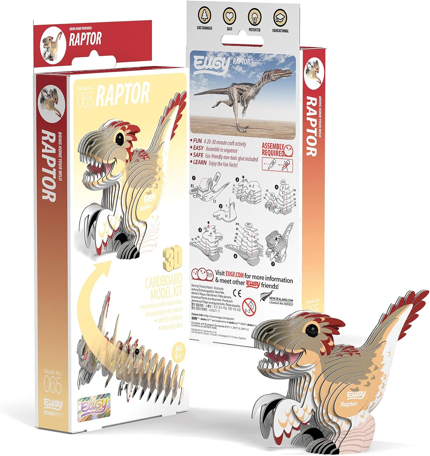 EUGY 065 Raptor 3D Puzzle - 25 Piece Eco-Friendly Educational Toy Puzzle for Boys, Girls & Kids Ages 6+ image number 4