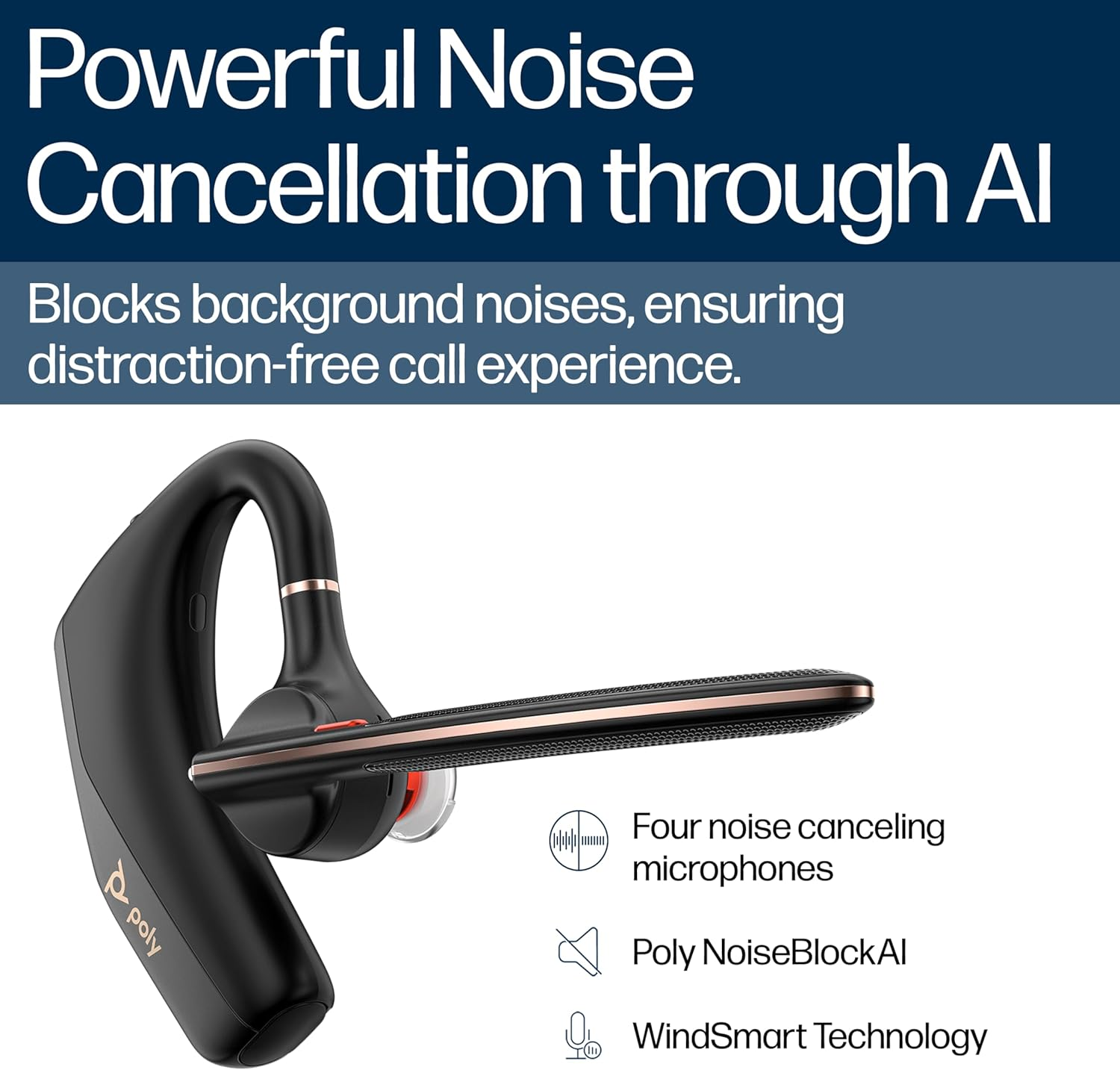 Poly Voyager Legend 50 Bluetooth Headset - Noiseblockai, Windsmart, Smart Sensor, 10 Hour Battery Life, Noise Cancellation, Black