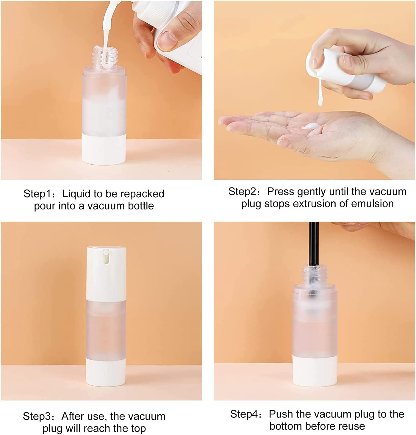 Longway 3Pcs Empty Refillable Airless Pump Bottle,Travel Foundation Containers,Airless Cosmetic Pump Bottle for Hand Sanitizer, Toner,Gel,Hair Oil, Lotion and Face Cream (1Oz/30Ml, Frosted) image number 2