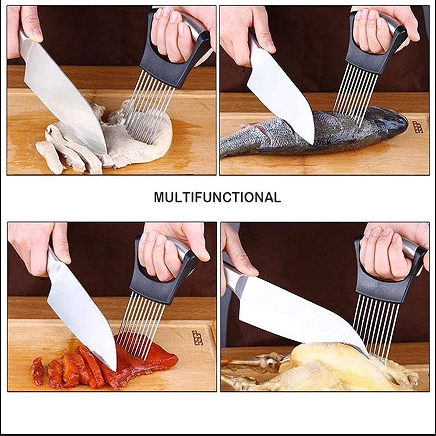 Onion Holder Slicer Food Choppers Slice Assistant, Stainless Steel Fork Vegetable Helper Meat Rack Slicers Lemon Tomato Potato Cutter Slicer Kitchen Tool Gadgets Cutting Chopper by MOTYYA image number 2