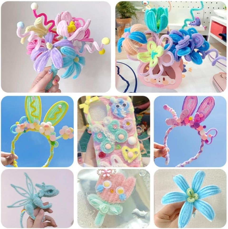 200 Pcs Pastel Pipe, Fuzzy Chenille Stems, Assorted Colors Fuzzy Sticks Pipe Cleaner Craft Supplies for DIY Art Creative Crafts Project Decoration image number 3