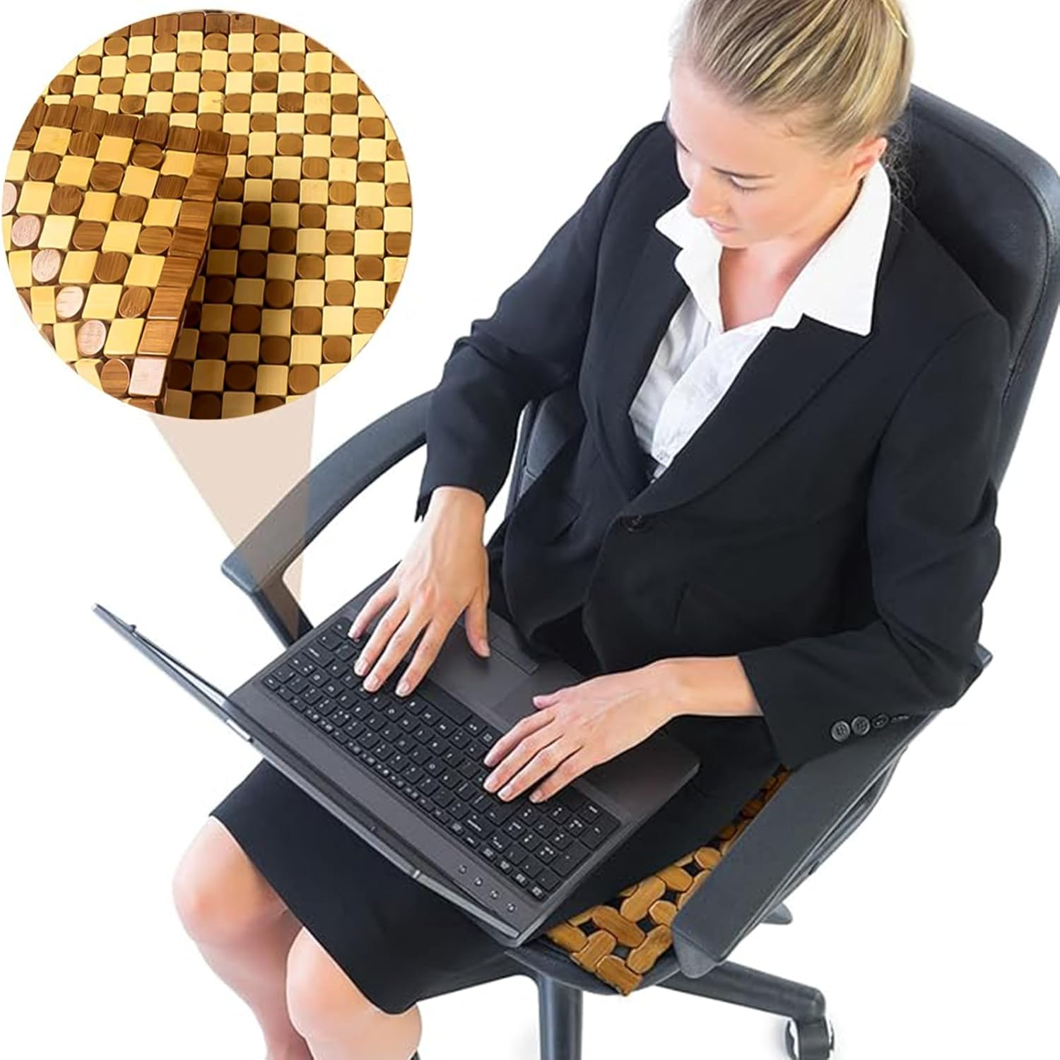 Bamboo Chair Seat Pad,Office Chair Square Seat Cushion Cooling Bamboo Car Seat Mat Summer Breathable Car Seat Cover Cushion for Auto Supplies Office Chair and Home Sofa Pads image number 5