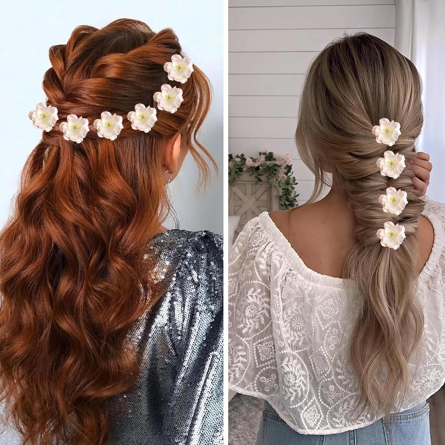 FOSDICK 10Pcs Pink Sakura Flower Hair Clips, Mini Flower Hair Pins for Women Girls Wedding Daily Hair Accessories, Floral Hair Clips with Cherry Blossom Design