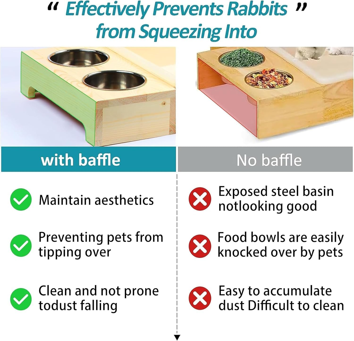 Wooden Rabbit Hay Feeder with 3-In-1 Litter Box and Bowls, Small Animal Rack for Guinea Pigs, Chinchillas, Hamsters, and Dwarf Rabbits - Wood Color image number 3