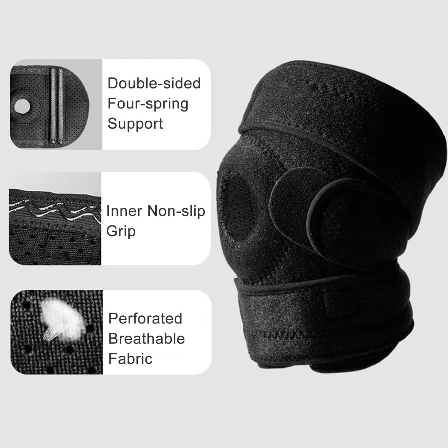 Beleeb Knee Support, Adjustable Knee Brace to Protect Patellar Meniscus, SBR Thickened Shock Absorbers & Dual Sprung Brace to Relif Pain and Sports Injury, Black