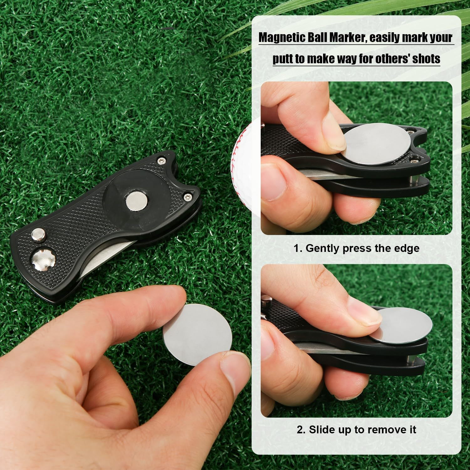 Golf Divot Repair Tool, Stainless Steel Divot Repair Tool Foldable Pop-Up Divot Turf Fork Golf Metal Putting Fork Golf Turf Fork Ball Marker Divot Tool for Golf Lover image number 1