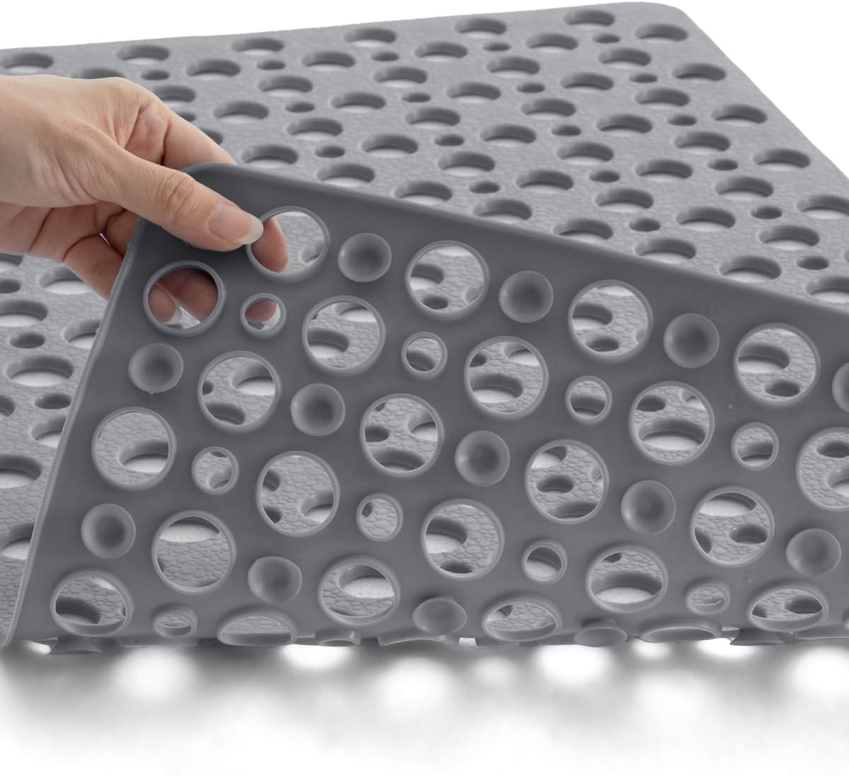 DEXI Shower Bathtub Mat Non Slip 43 X 75 Cm, Soft Bath Floor Mats for Tub with Suction Cups and Drain Holes, Machine Washable, Bathroom Accessories, Grey