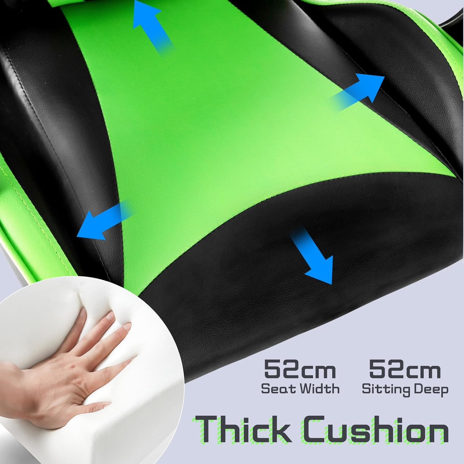 PU Leather Ergonomic Gaming Chair with Footrest Computer Racing Chair Reclining Executive Office Chair Desk Chair for Adults Teens in Green & Black