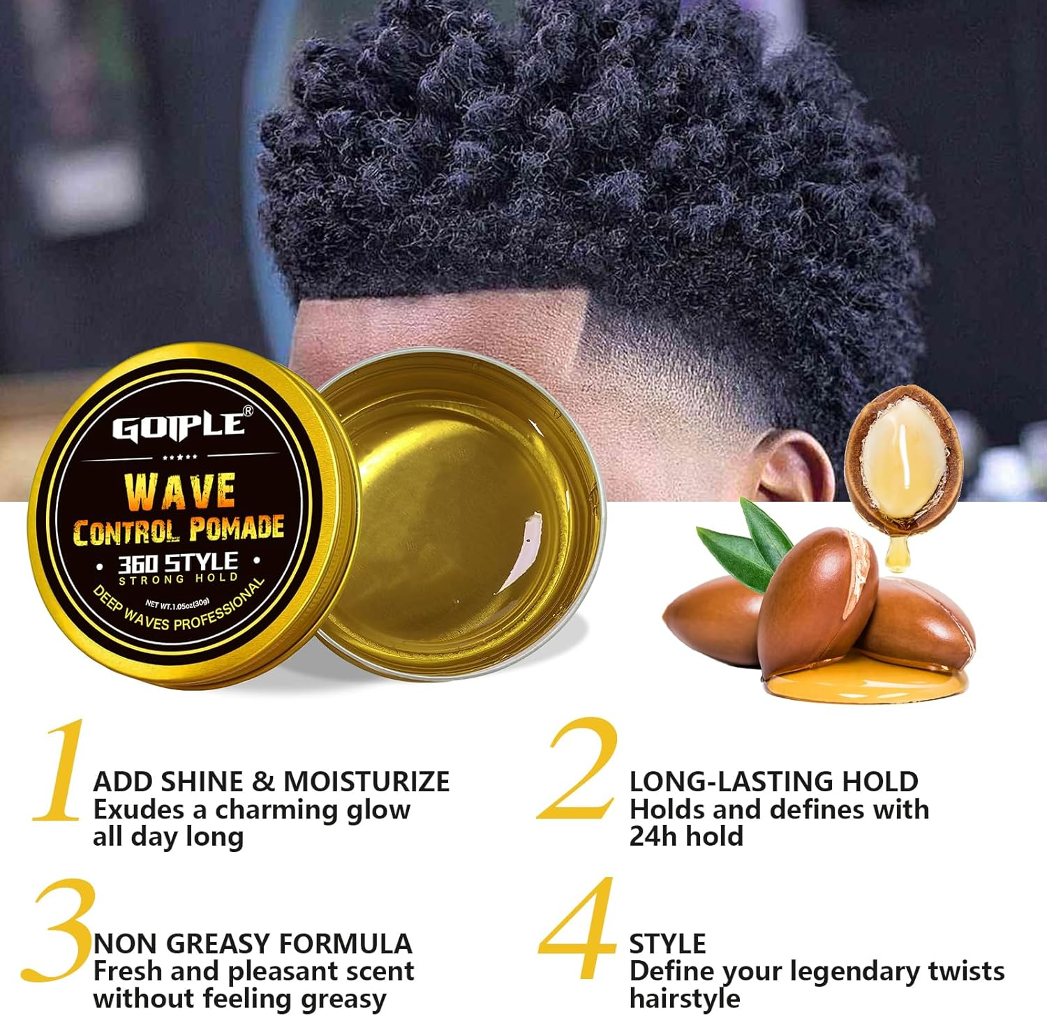 Wave Pomade Hair Twist Sponge Brush Twist Styler Brush for Black Men, Washable Afro Curl Sponge Racket for Barbers & Daily Use, Ideal for Curly Hair, Rubber Large Tooth Brush Hair Pomade Styling Set image number 2