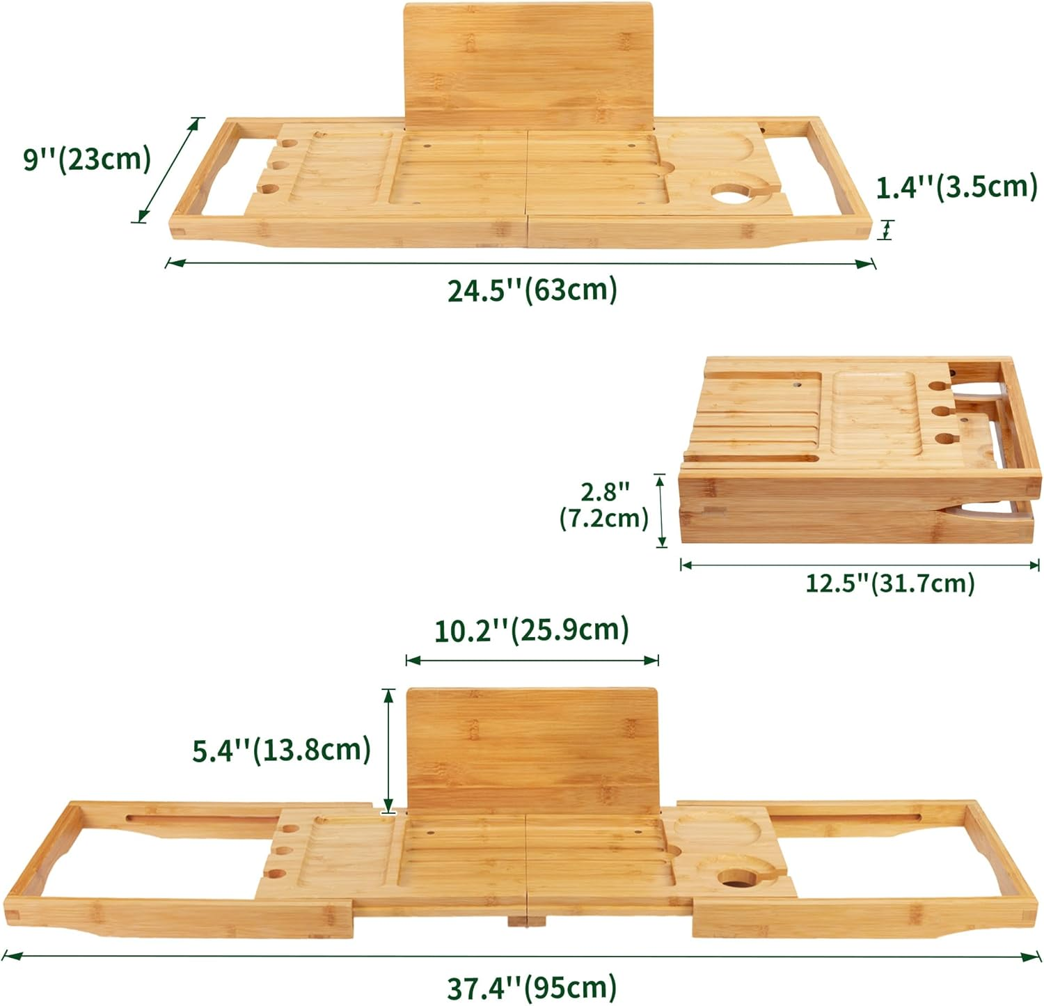 Utoplike Bamboo Bathtub Caddy Tray Bath Tray for Tub, Adjustable Bathroom Bathtub Organizer with Book Tablet Wine Glass Cup Towel Holder (24.5"-37.4") image number 1