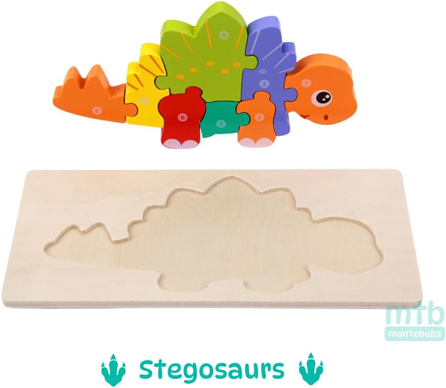 3D Dinosaurs Puzzles for Toddlers Set of 4 Dinosaurs Easy Grip Chunky Wooden Puzzles Suitable as Boys and Girl Age 3 4 5 Years Old Montessori Toys image number 6