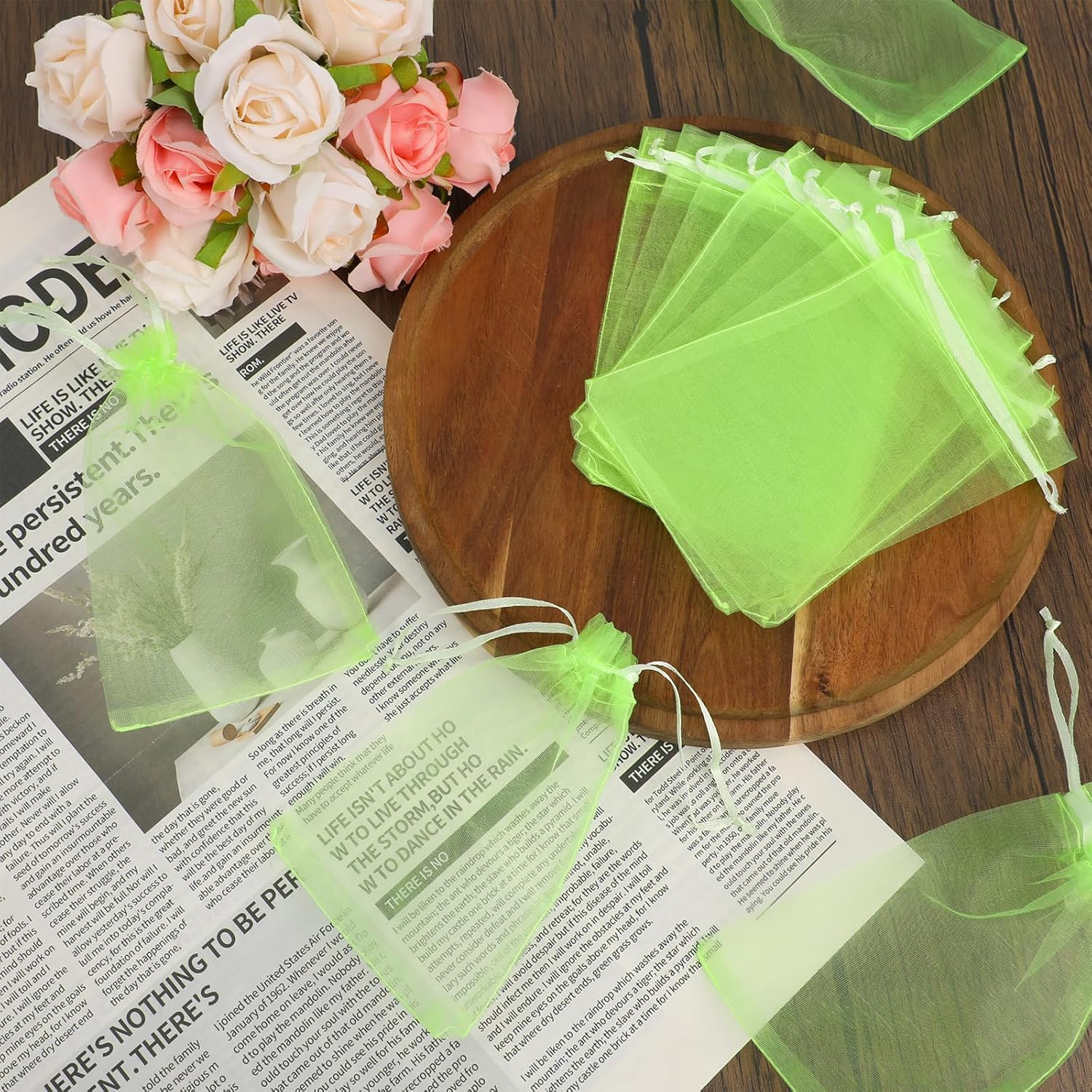 100Pcs Fruit Protection Bags, 6X4In Mesh Fruit Nets with Drawstring Reusable Netting Cover Bags Barrier for Protecting Trees Strawberries Vegetables Blueberries (Green) image number 6