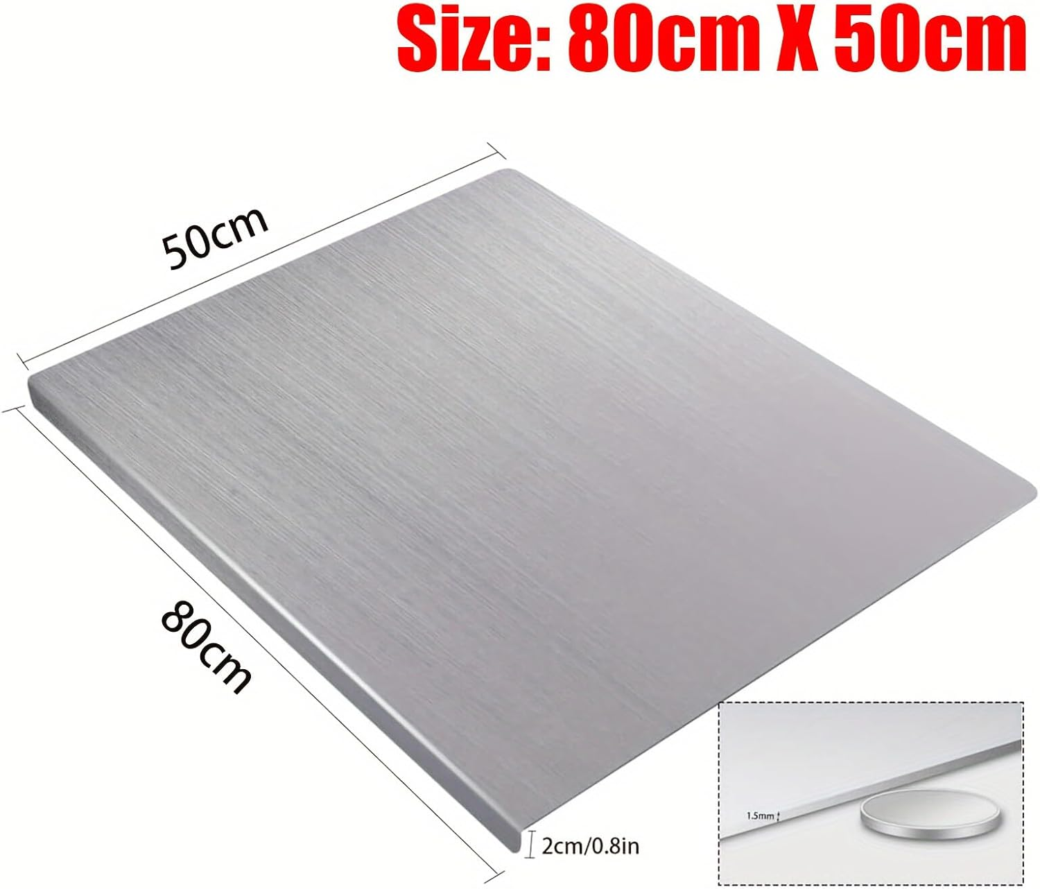 Cutting Boards,304 Stainless Steel Cutting Chopping Board Large,80 Cm X 50 Cm Heavy Duty Double Sided Cutting Board for Meat Cheese Vegetable Fruit Baking Pastry image number 2