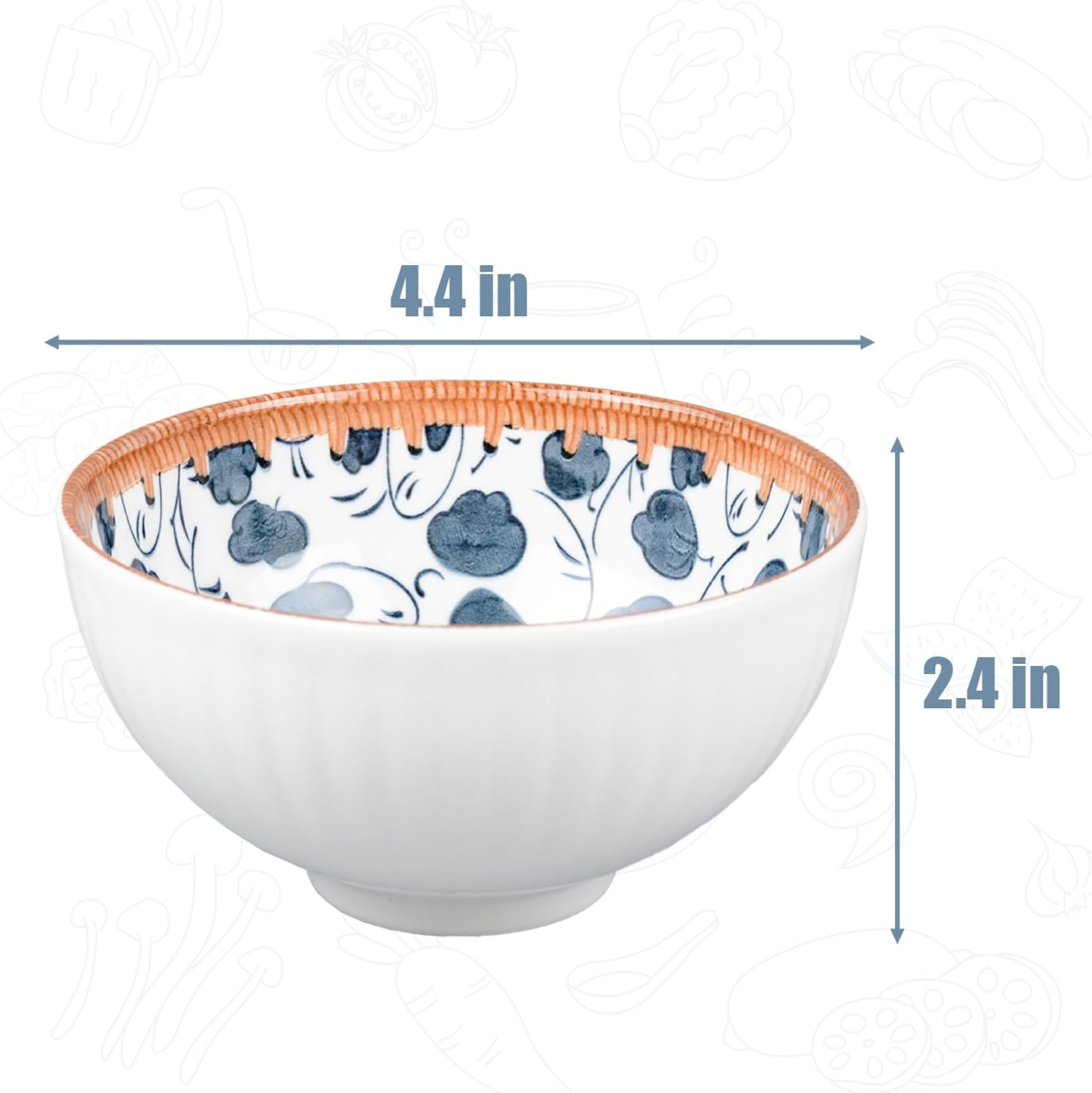6 Pack Ceramic Bowls, Japanese Style, 10 Ounces Thickening Blue and White Porcelain Rice/Cereal Bowls for Kitchen, Suitable for Microwave, Ovens, Dishwashers (Mixing) image number 1