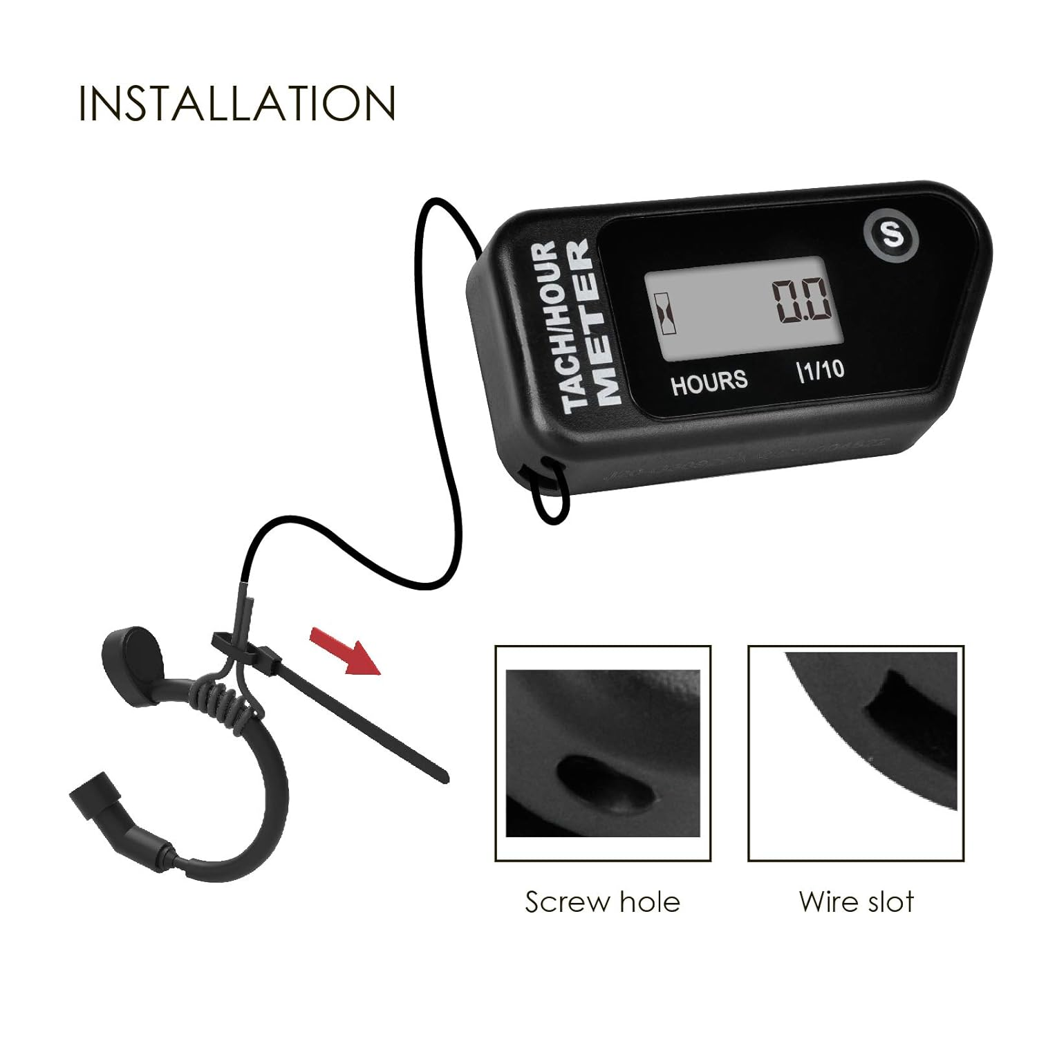 Jayron Digital LCD Tachometer Inductive Tach Hour Meter Display Max RPM Waterproof for Most Gas Engine Marine ATV Generator Lawn Tractor Motorcycle (Black) - Orange image number 4