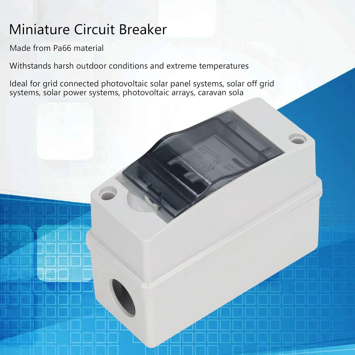 Miniature Circuit Breaker, 2 Pole 50Amp Circuit Breaker Protector with IP65 Waterproof Cover DC Solar Disconnect Switch Isolator for Solar PV System, with Safe image number 6