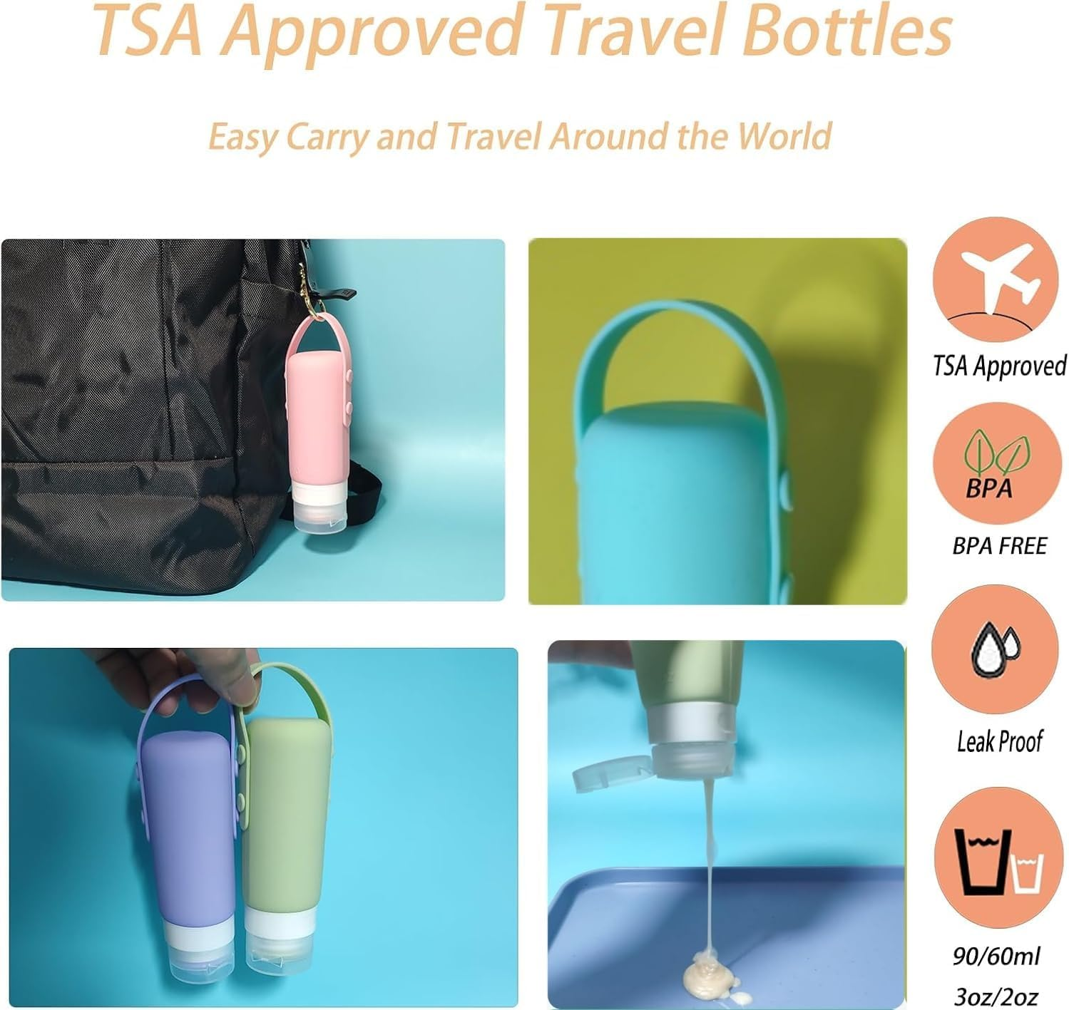 Silicone Travel Bottles Set, 17 Pack Travel Size Toiletries, Leakproof Travel Bottles for Toiletries, Travel Accessories for Women, Airplane Travel Essentials, Travel Containers for Toiletries image number 6