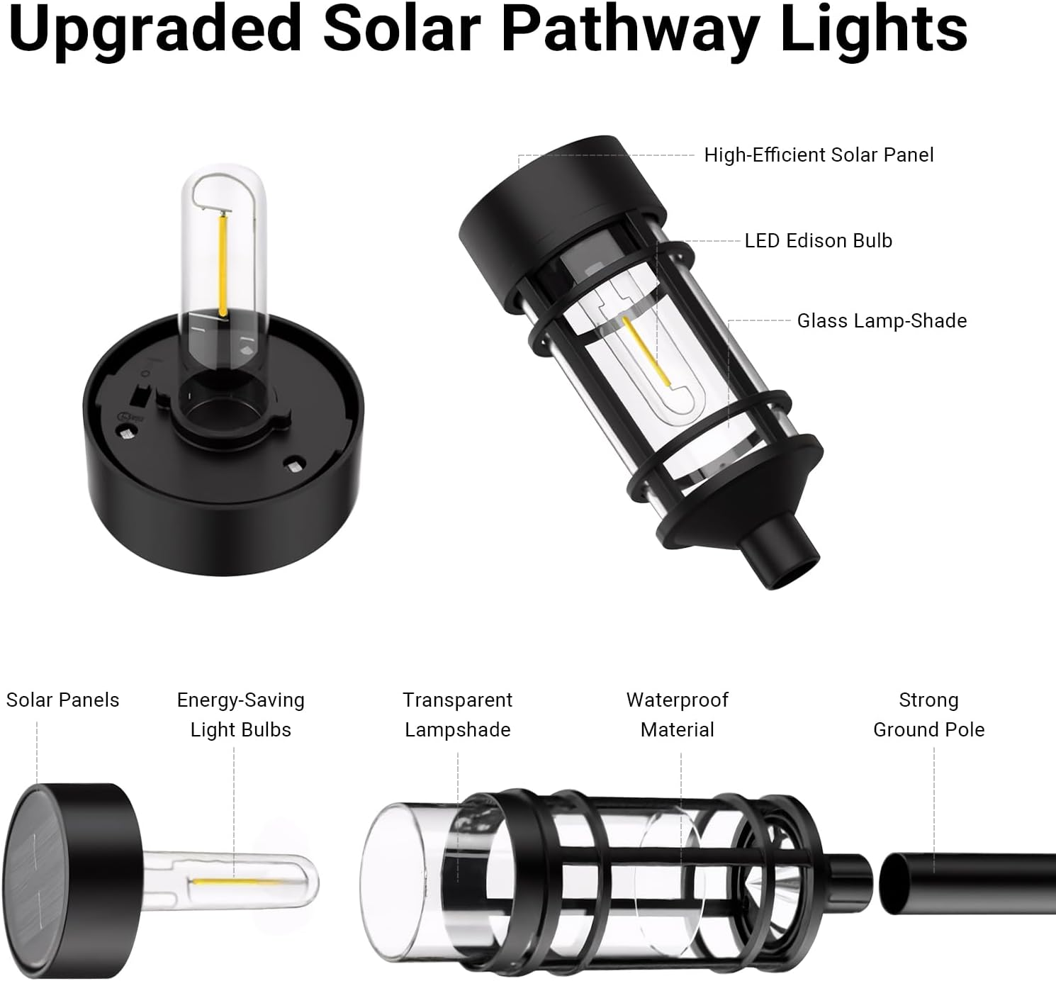 Xmart Solar Outdoor Lights, Bright up to 10 Hrs Solar Lights for Outside, 4 Pack IP65 Waterproof Solar Garden Lights for Patio, Lawn, Yard and Landscape image number 2