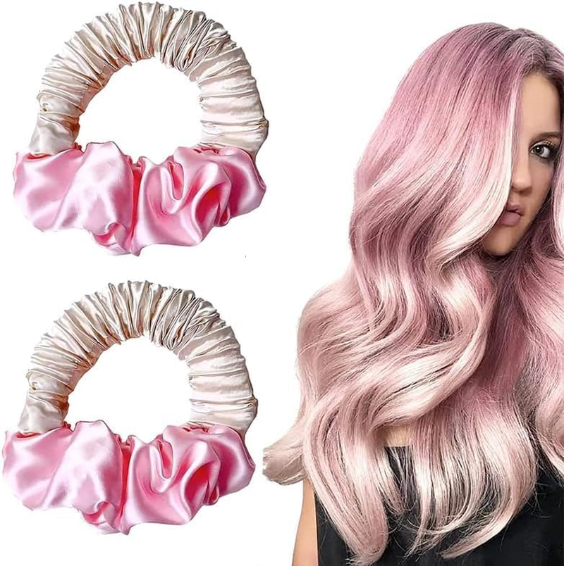 Lazy Scrunchie Hair Curler Hairband, 2Pcs Heatless Curling Silk Curling Scrunchie,Soft Sleep Tie Scrunchie Silk Lazy Rollers,Heatless Hair Curler to Sleep in Scrunchie,Soft Heatless Curling Scrunchie