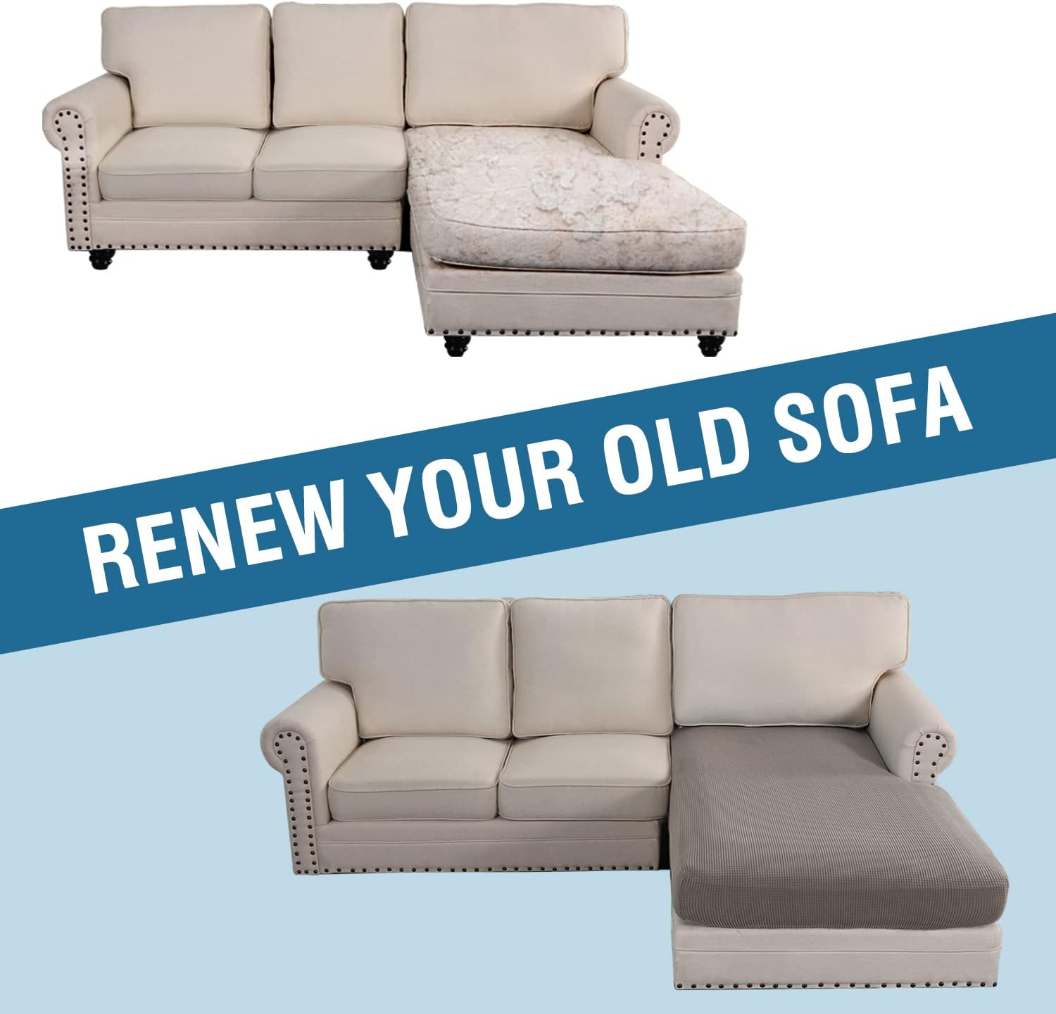 H.VERSAILTEX Sectional Couch Covers 1 Piece Chaise Slipcover L Shape Separate Cushion Couch Chaise Cover for Both Left/Right Sectional Couch, Taupe image number 6