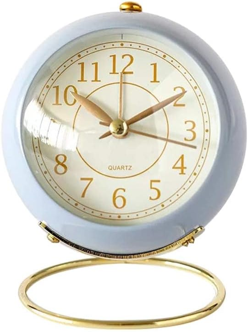 Analog Alarm Clocks,Small Table Clocks,Retro Backlight Cute Simple Design Desk Clock with Night Light,Silent Non-Ticking,Battery Powered,For Living Room Bedroom Bedside Indoor Decor