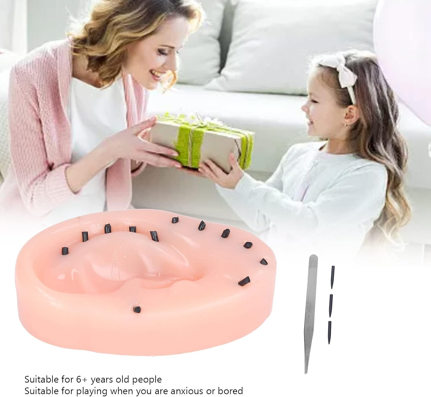 Pimple Popping Toy, Blackheads Remover Toy Novelty Stress Relief Pimples Ears Shaped Decompression Fun Toy Pimple Popper Toy for Kids and Adults, Squeeze Acne Toy Set with Tweezers