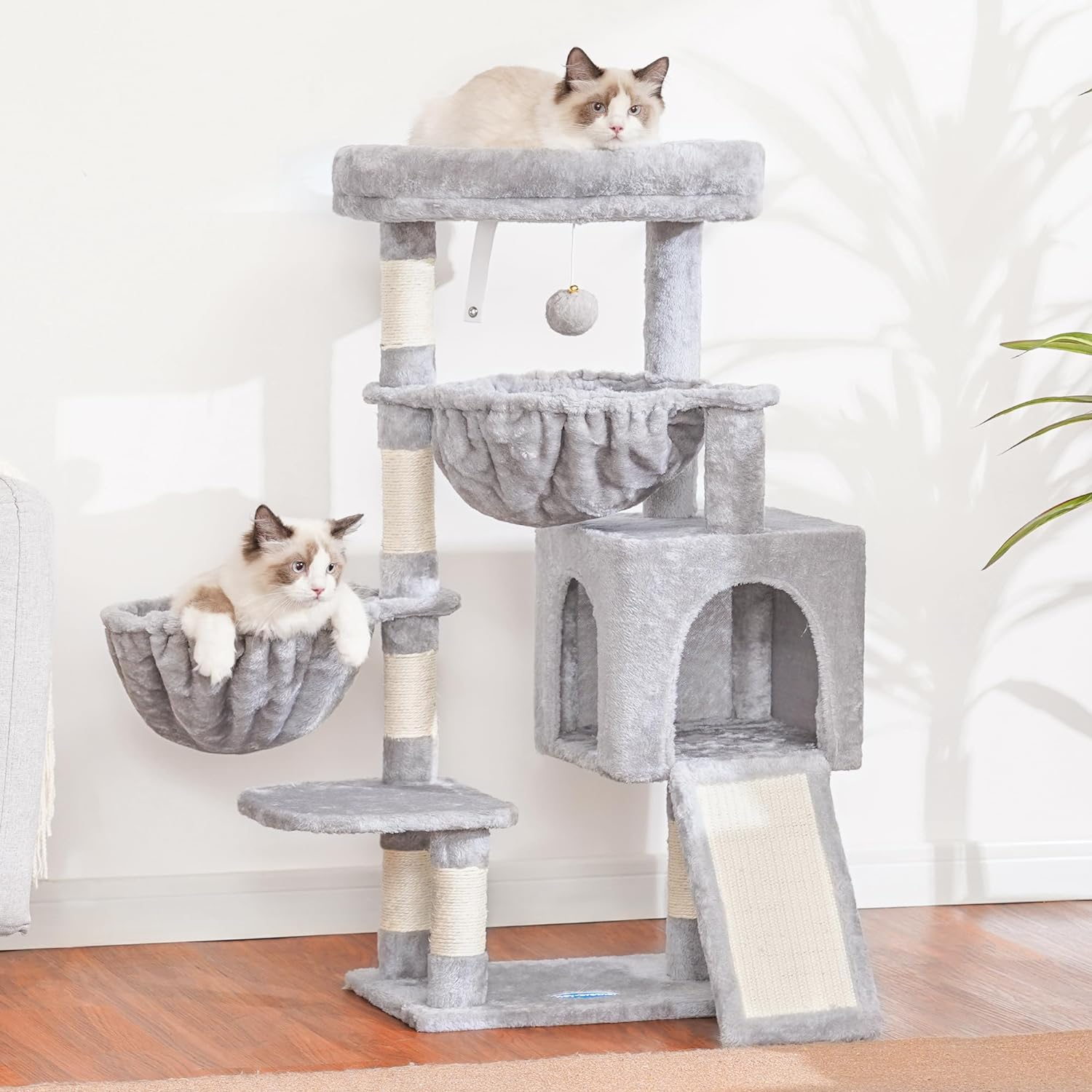 Hey-Brother Cat Tree, Cat Tower for Indoor Cats, Cat House with Large Padded Bed, Cozy Condo, Hammocks, Sisal Scratching Posts, Big Scratcher, Light Gray MPJ006SW image number 1