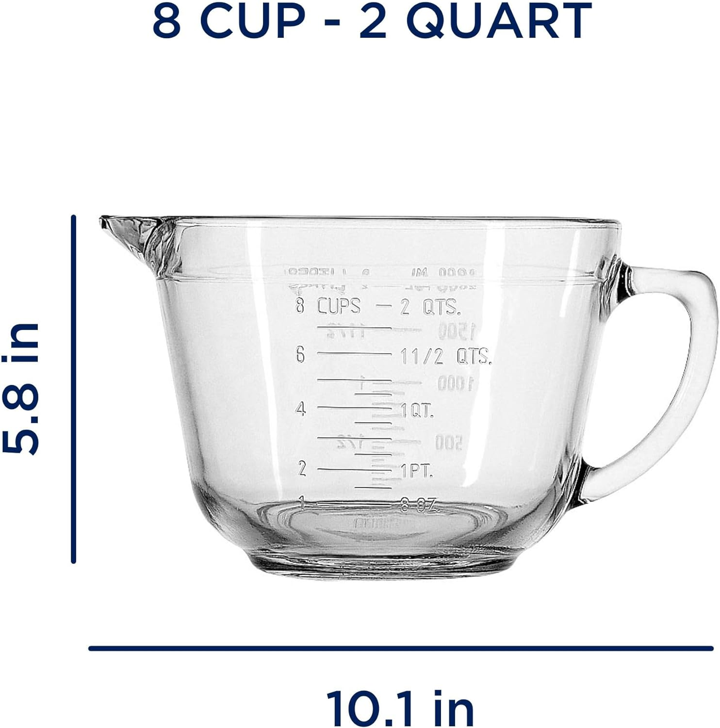Anchor Hocking Glass Batter Bowl with Handle & Spout, Clear, 77045, 2 L image number 4
