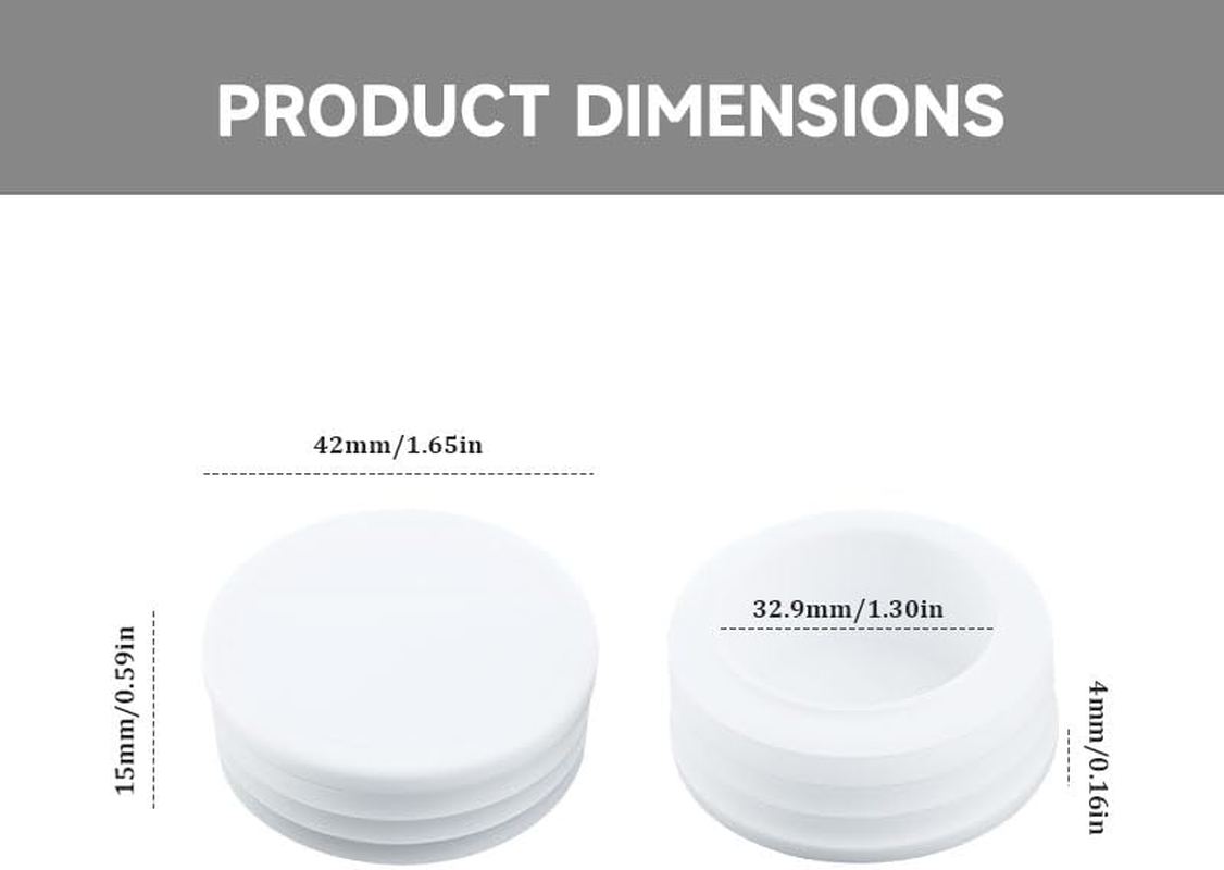 20 Pcs round Plastic Hole Plugs White, 42Mm Tube Inner End Cover Protective Plug for Furniture Table and Chair Legs Metal Pipes image number 2