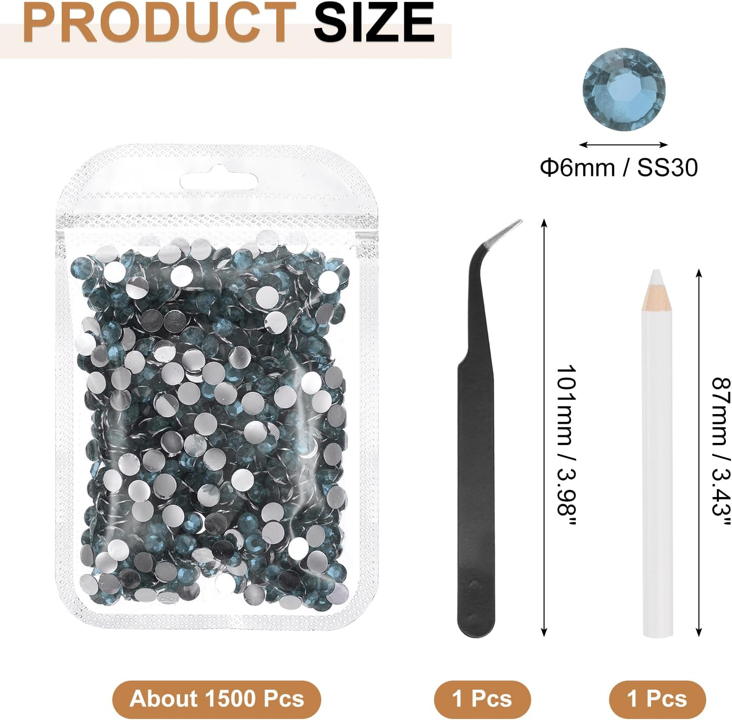 Uxcell 1500Pcs Flatback Rhinestones Resin, SS30 6Mm Resin Rhinestones Bulk round Shine Gems with Pickup Tools for DIY Nail Art Tumblers Mugs Clothes, Azure image number 5