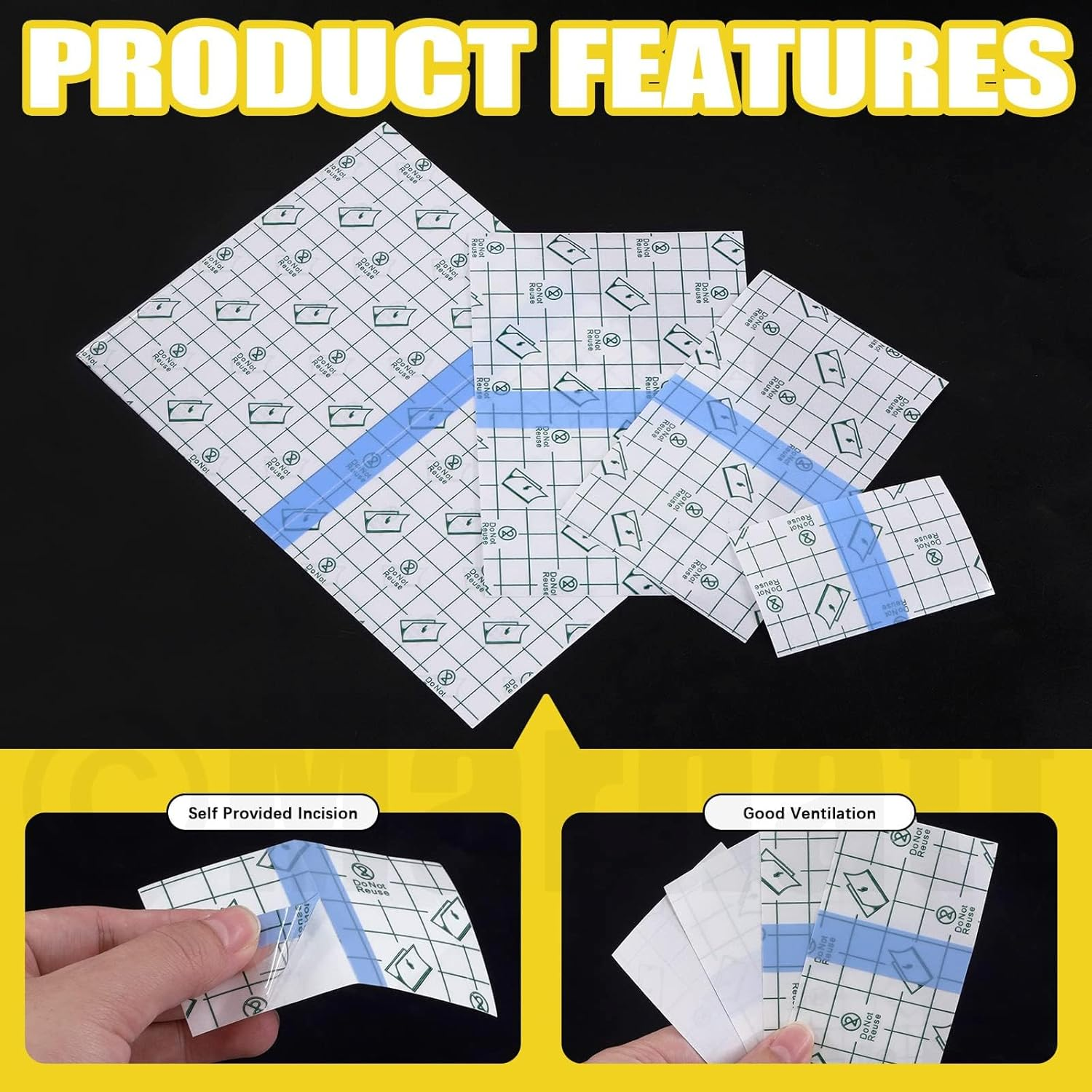 100Pcs 4 Size Transparent Stretch Adhesive Bandage, Shower Waterproof Patch Clear Adhesive Bandages, Dressing Film Adhesive Bandages Patch Tattoo Tape image number 2