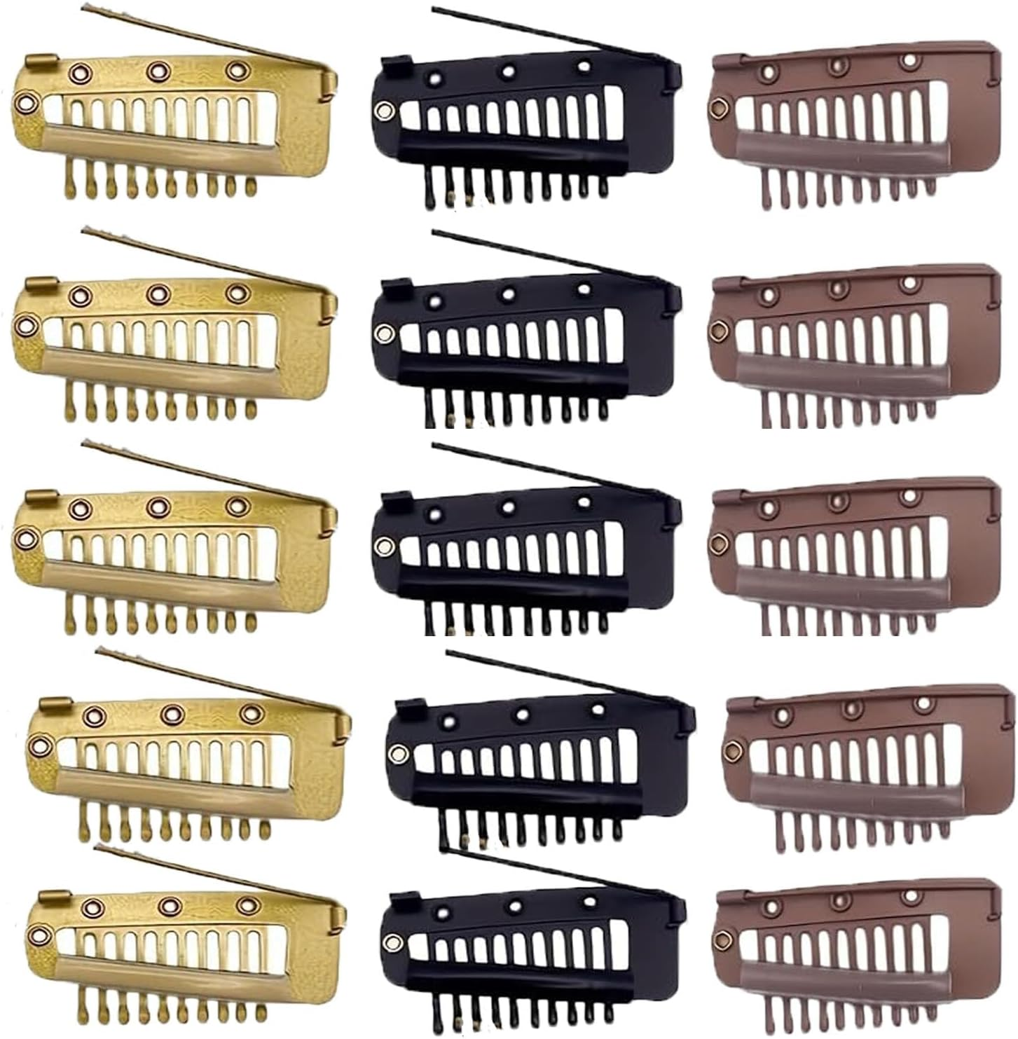 LYSAIMG 15 Pcs Wig Clips,Chunni Clips with Safety Pins,3 Color Hair Extension Clips,Strong Chunni Grip Hair Clip,Metal Wig Clips,Diy Comb,Portable to Secure Wig for Women Men image number 1