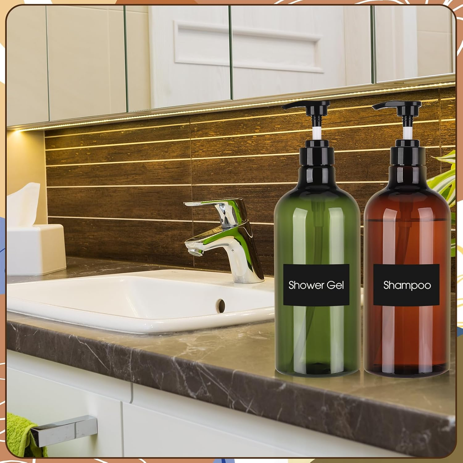 Pump Bottle Dispenser,2 Pcs 1000Ml/35Oz Refillable Empty Press Pump Bottles,Refillable Plastic Empty Pump Bottles Dispensers with Funnel and Label for Lotions,Shampoo,Conditioner